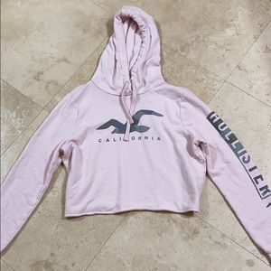 hollister pink cropped crew neck hoodie